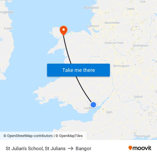 St Julian's School, St Julians to Bangor map