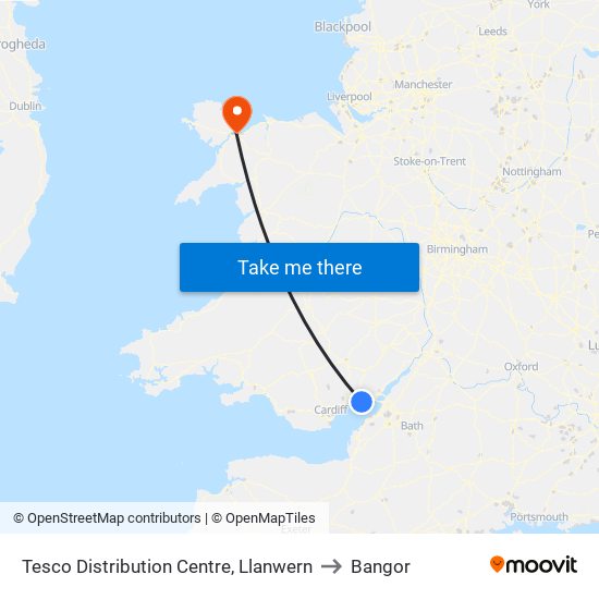 Tesco Distribution Centre, Llanwern to Bangor map