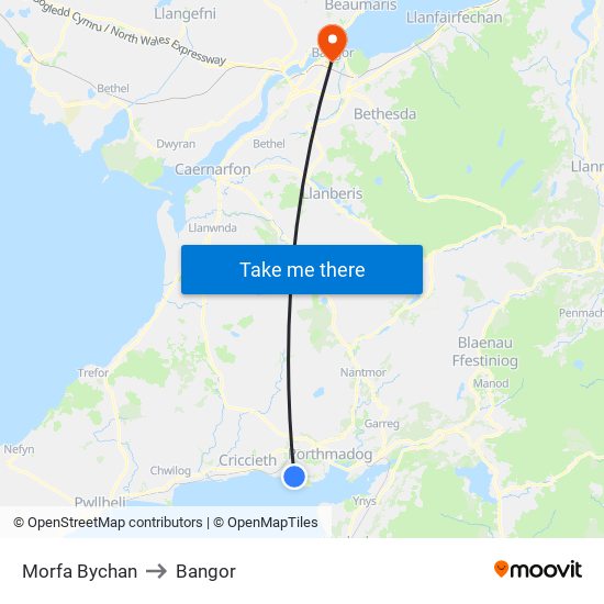 Morfa Bychan to Bangor map