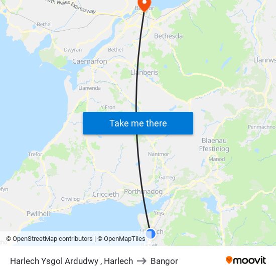 Harlech Ysgol Ardudwy , Harlech to Bangor map