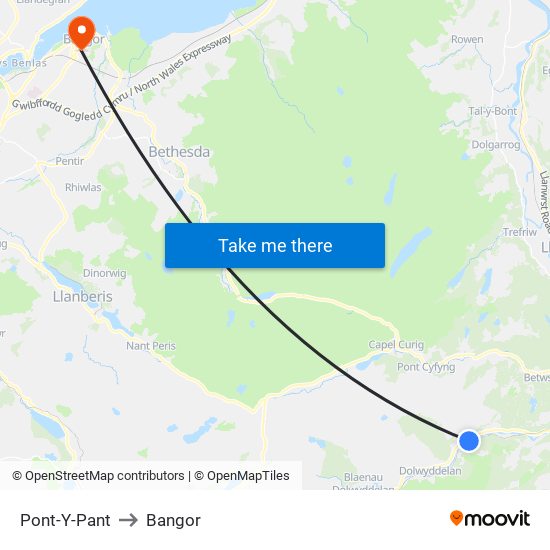 Pont-Y-Pant to Bangor map