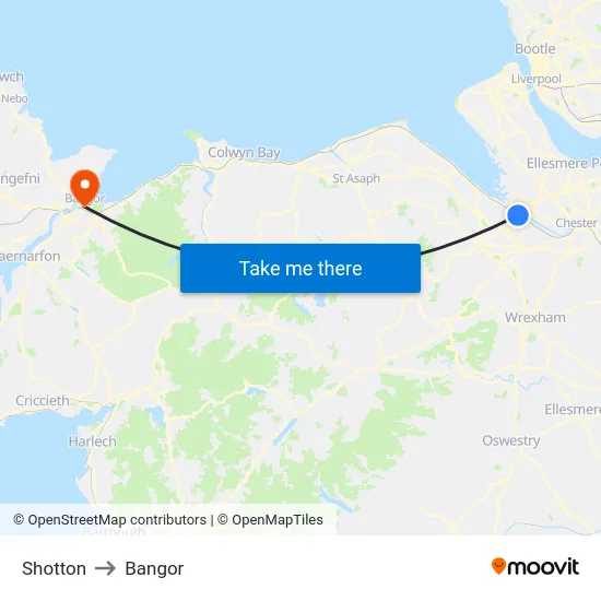 Shotton to Bangor map