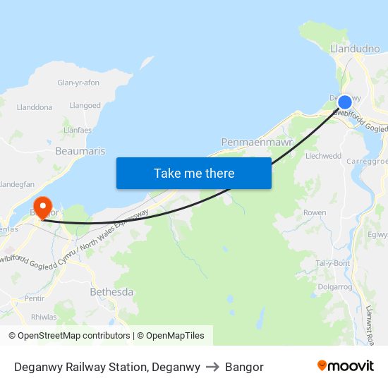 Deganwy Railway Station, Deganwy to Bangor map