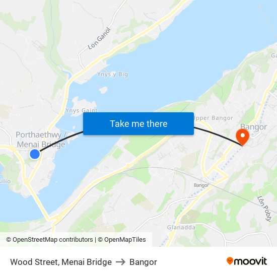 Wood Street, Menai Bridge to Bangor map