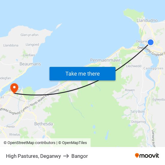 High Pastures, Deganwy to Bangor map