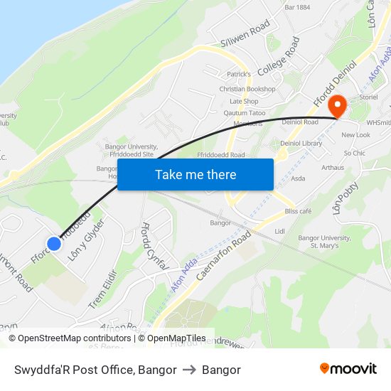 Swyddfa'R Post Office, Bangor to Bangor map