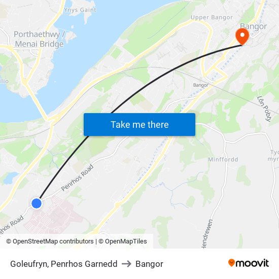 Goleufryn, Bangor to Bangor map