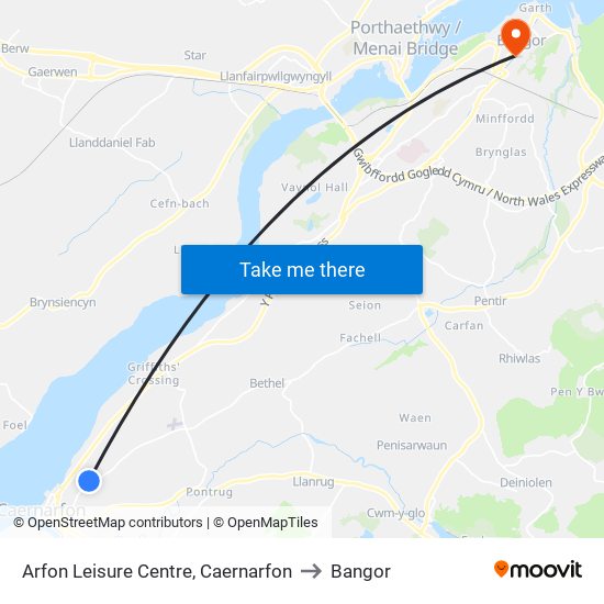 Arfon Leisure Centre, Caernarfon to Bangor map