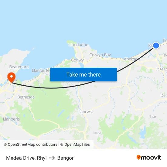 Medea Drive, Rhyl to Bangor map