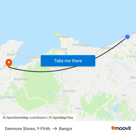 Denmore Stores, Y-Ffrith to Bangor map