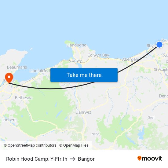 Robin Hood Camp, Y-Ffrith to Bangor map