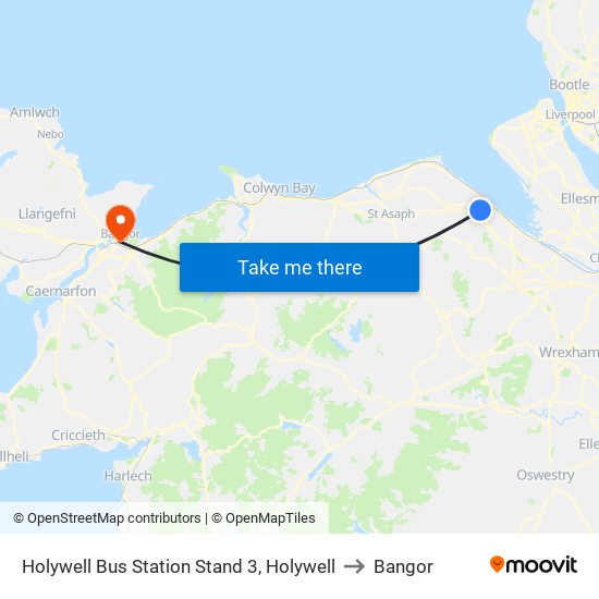 Holywell Bus Station Stand 3, Holywell to Bangor map