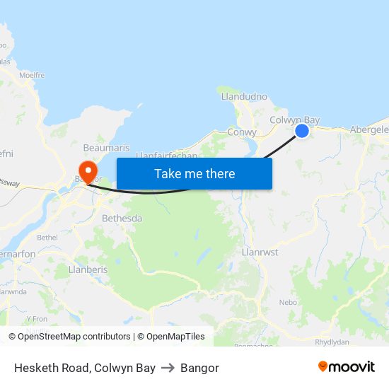 Hesketh Road, Colwyn Bay to Bangor map
