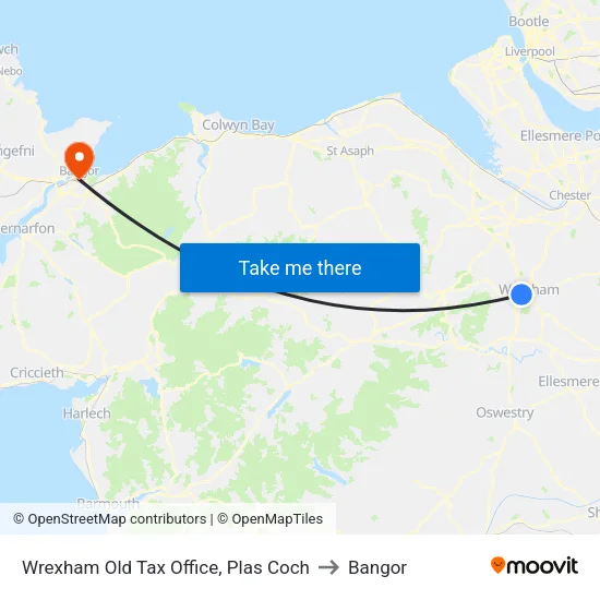 Wrexham Old Tax Office, Plas Coch to Bangor map