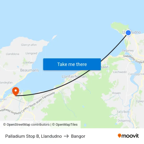 Palladium Stop B, Llandudno to Bangor map