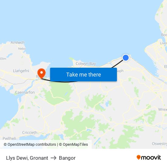 Llys Dewi, Gronant to Bangor map