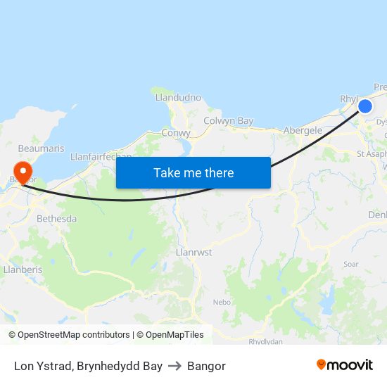 Lon Ystrad, Brynhedydd Bay to Bangor map