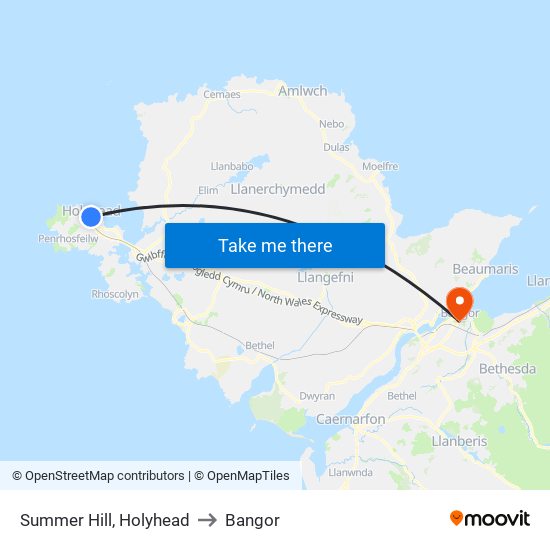 Summer Hill, Holyhead to Bangor map