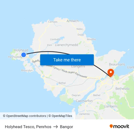 Holyhead Tesco, Penrhos to Bangor map