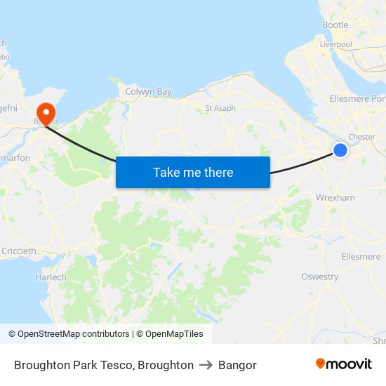 Broughton Park Tesco, Broughton to Bangor map