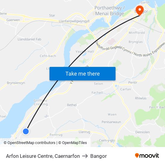 Arfon Leisure Centre, Caernarfon to Bangor map