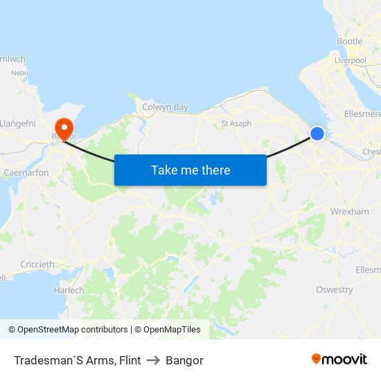 Tradesman`S Arms, Flint to Bangor map