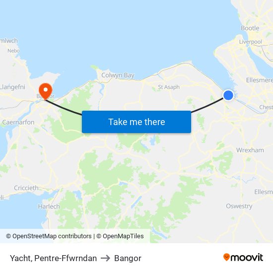 Yacht, Pentre-Ffwrndan to Bangor map