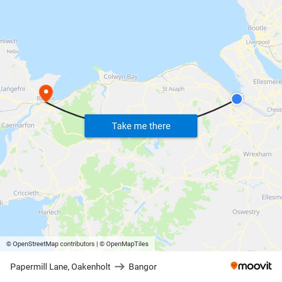 Papermill Lane, Oakenholt to Bangor map