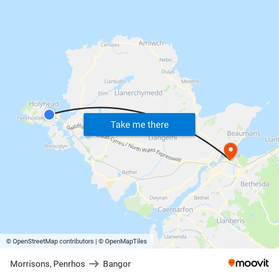 Morrisons, Penrhos to Bangor map