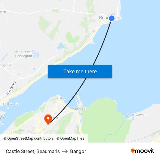 Castle Street, Beaumaris to Bangor map