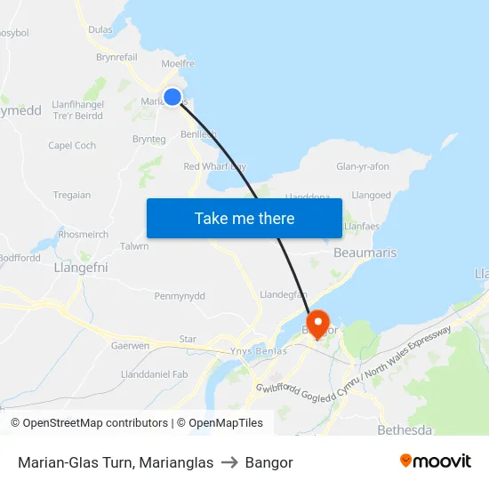 Marian-Glas Turn, Marianglas to Bangor map