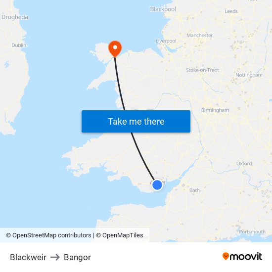 Blackweir to Bangor map