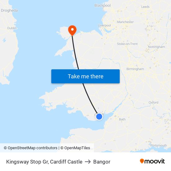 Kingsway Stop Gr, Cardiff Castle to Bangor map