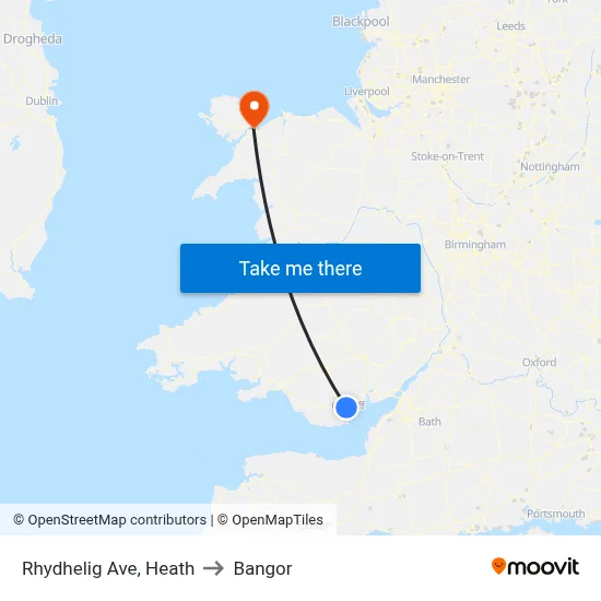 Rhydhelig Ave, Heath to Bangor map