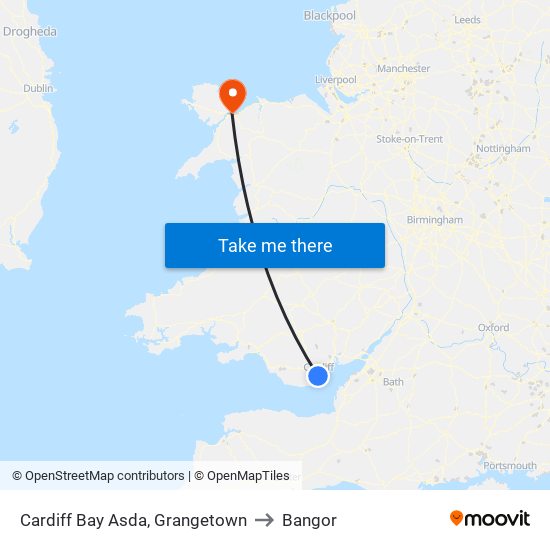 Cardiff Bay Asda, Grangetown to Bangor map