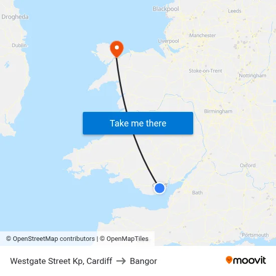 Westgate Street Kp, Cardiff to Bangor map
