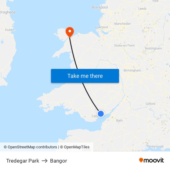 Tredegar Park to Bangor map