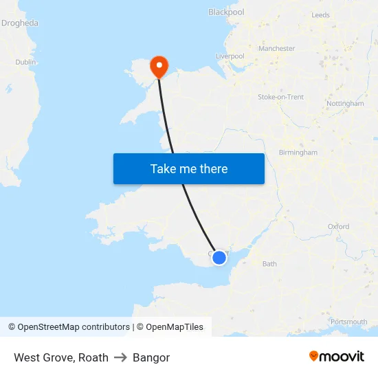 West Grove, Roath to Bangor map