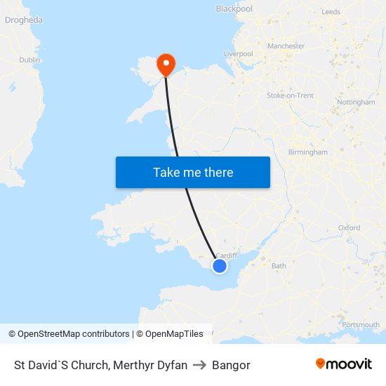 St David`S Church, Merthyr Dyfan to Bangor map