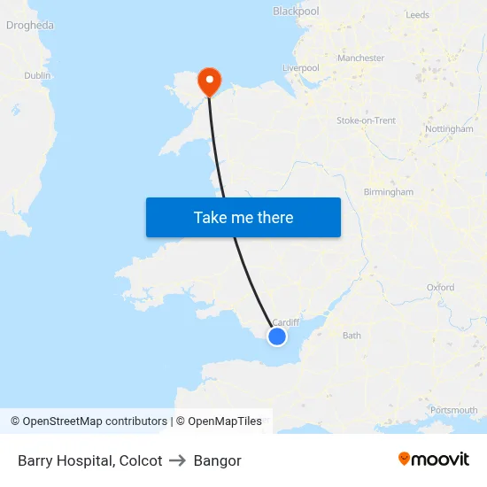 Barry Hospital, Colcot to Bangor map