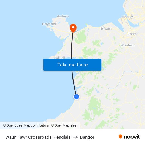 Waun Fawr Crossroads, Penglais to Bangor map