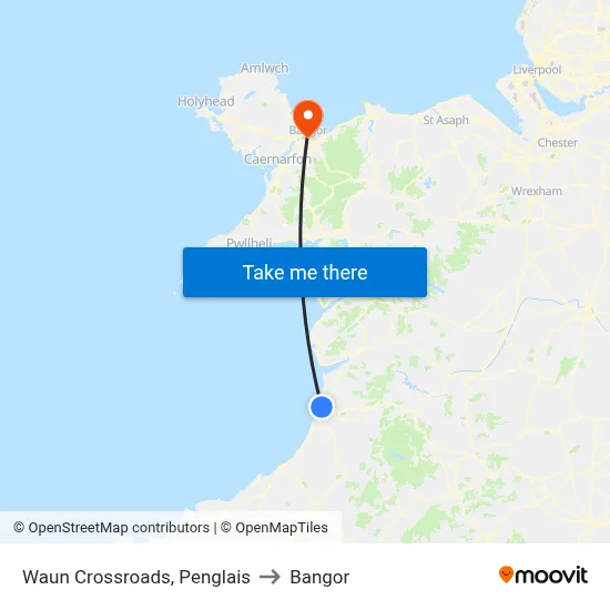 Waun Crossroads, Penglais to Bangor map