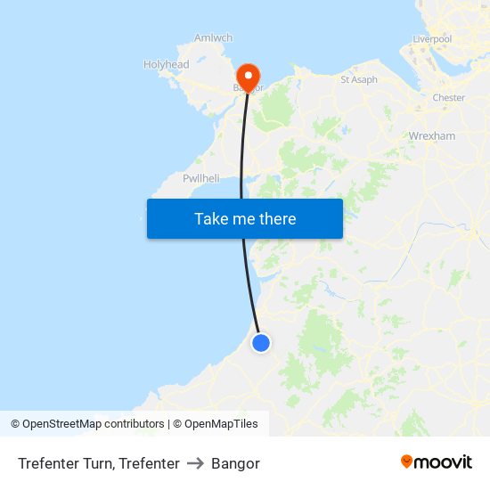 Trefenter Turn, Trefenter to Bangor map