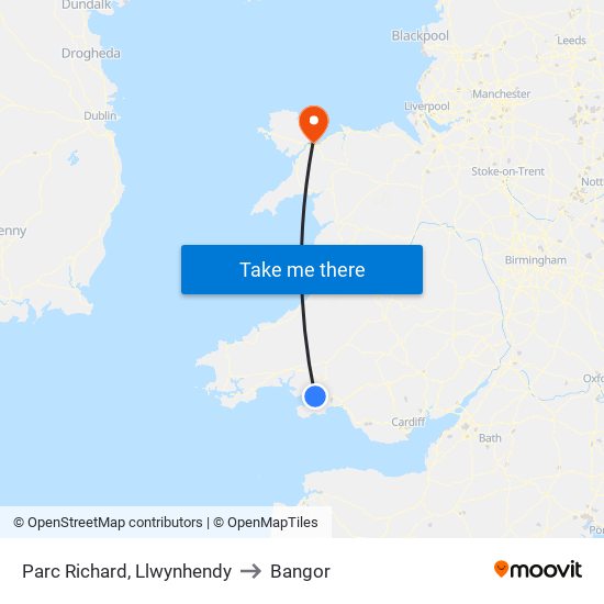 Parc Richard, Llwynhendy to Bangor map