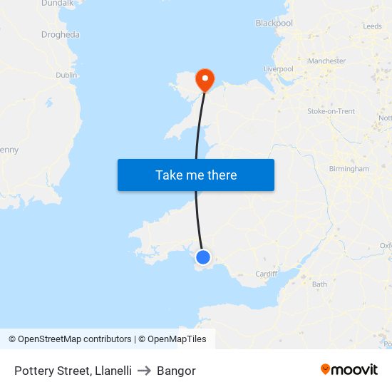 Pottery Street, Llanelli to Bangor map