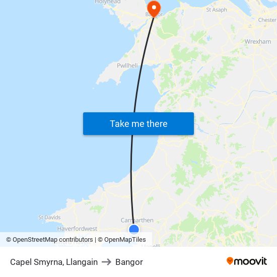 Capel Smyrna, Llangain to Bangor map