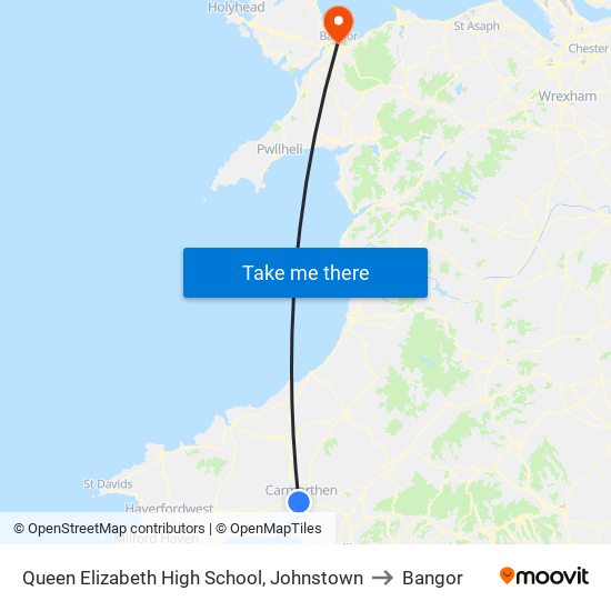 Queen Elizabeth High School, Johnstown to Bangor map