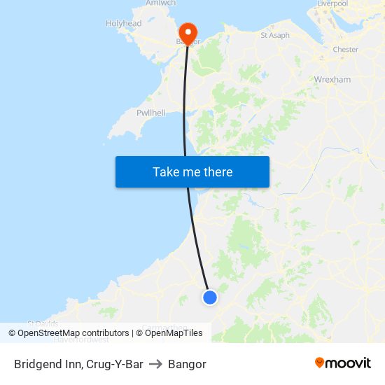 Bridgend Inn, Crug-Y-Bar to Bangor map