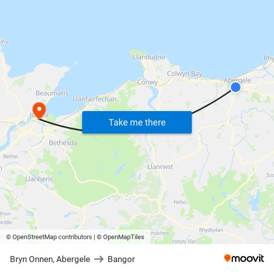 Bryn Onnen, Abergele to Bangor map
