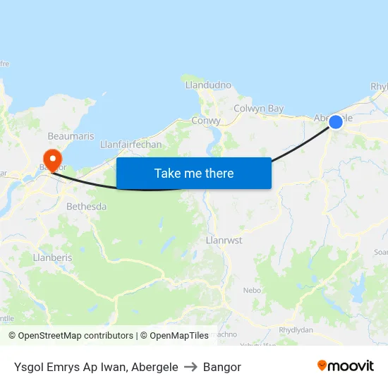 Ysgol Emrys Ap Iwan, Abergele to Bangor map